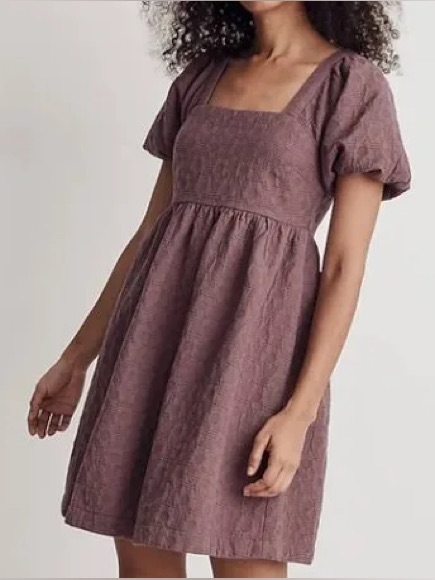 Madewell Floral Quilted Puff-Sleeve Mini Dress - Size Large